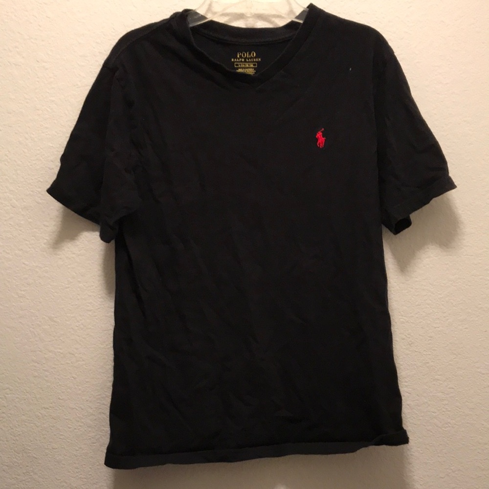 Ralph Lauren Polo Black T-Shirt Youth Boy Size Large (14-16) Short Sleeve V-Neck